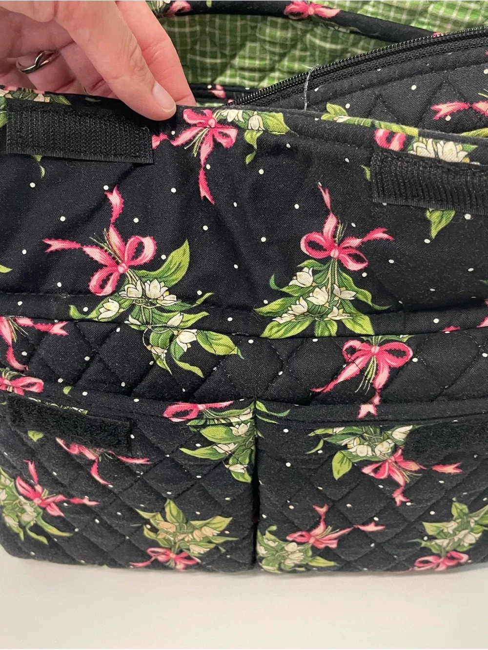 Vera Bradley Black Quilted Cosmetic Bag with Pink Ribbon Floral Print